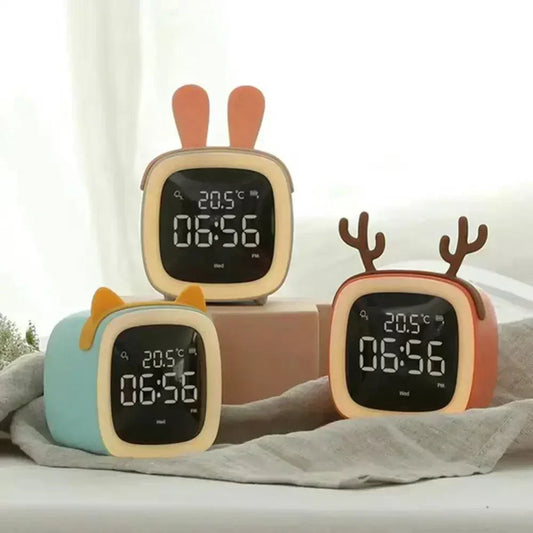 Cartoon Rabbit Alarm Clock with LED Night Light and Digital Display