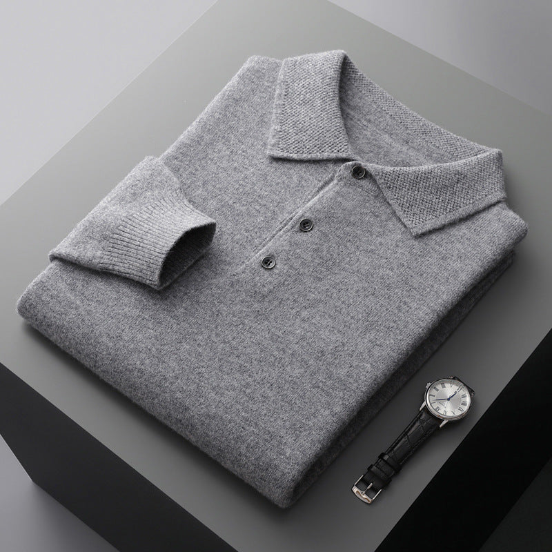 Cashmere Merino Long Sleeve Polo Shirt Soft Knit Smart Casual Top
