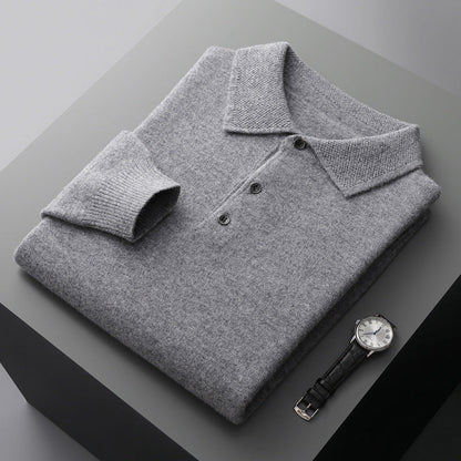 Cashmere Merino Long Sleeve Polo Shirt Soft Knit Smart Casual Top
