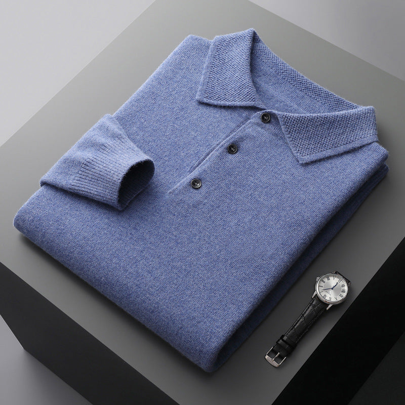 Cashmere Merino Long Sleeve Polo Shirt Soft Knit Smart Casual Top