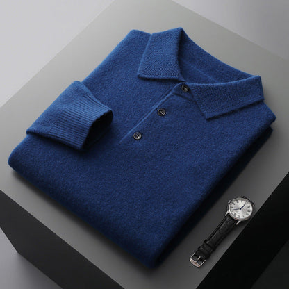Cashmere Merino Long Sleeve Polo Shirt Soft Knit Smart Casual Top