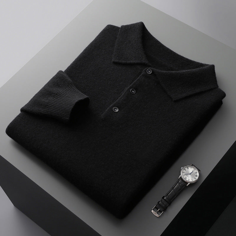 Cashmere Merino Long Sleeve Polo Shirt Soft Knit Smart Casual Top