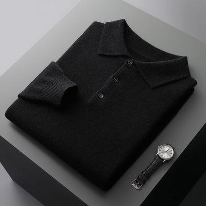Cashmere Merino Long Sleeve Polo Shirt Soft Knit Smart Casual Top