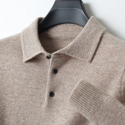 Cashmere Merino Long Sleeve Polo Shirt Soft Knit Smart Casual Top