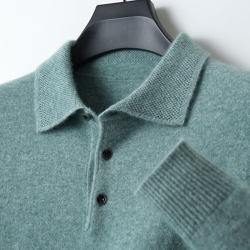 Cashmere Merino Long Sleeve Polo Shirt Soft Knit Smart Casual Top