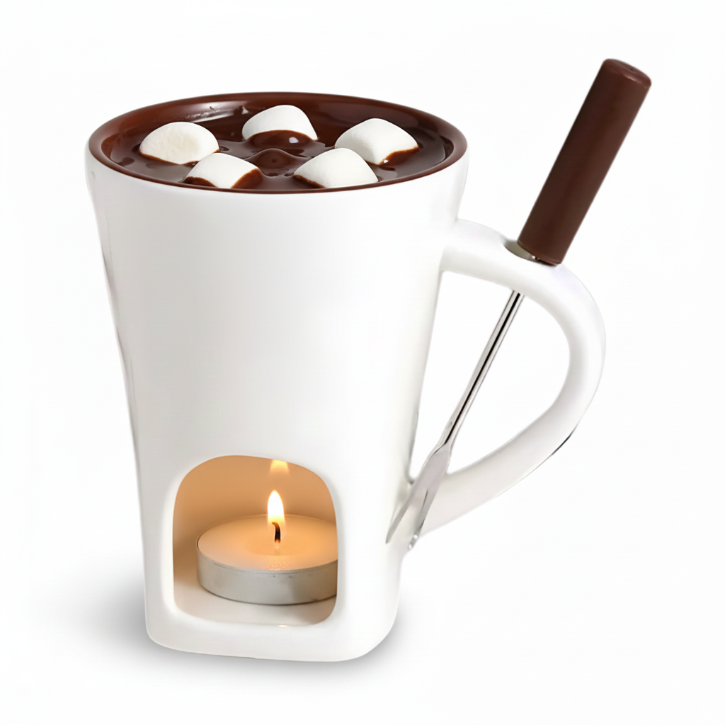 Set per fonduta in ceramica, riscaldato da candela, per cioccolato, formaggio e dessert
