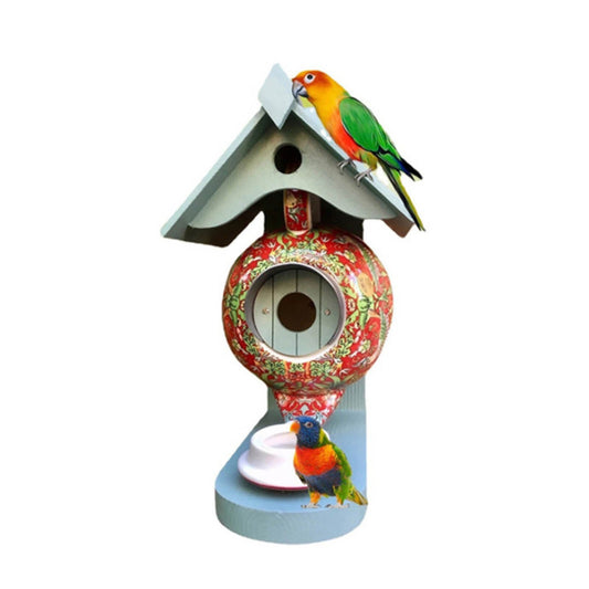 Ceramic Teapot Bird Feeder with Wooden Frame for Garden Decoration