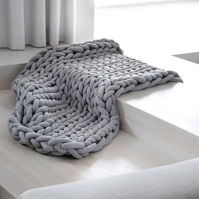 Chunky Knit Weighted Throw Blanket Handmade Cozy Home Blanket