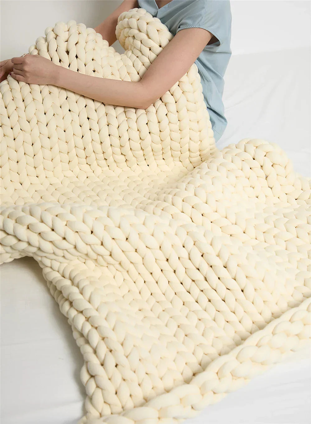 Chunky Knit Weighted Throw Blanket Handmade Cozy Home Blanket