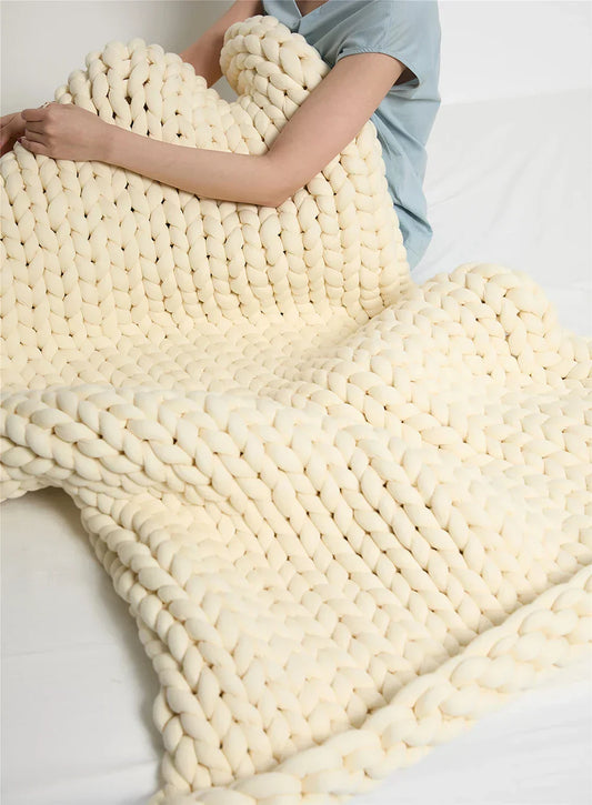 Chunky Knit Weighted Throw Blanket Handmade Cozy Home Blanket