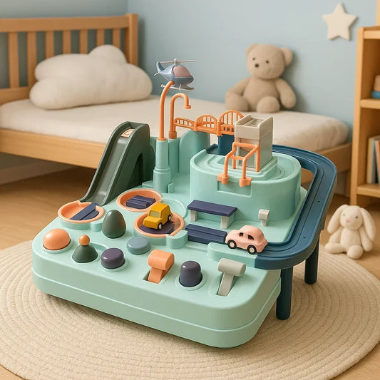 Gioco puzzle con pista per automobili cittadine per bambini, per giocare senza schermi