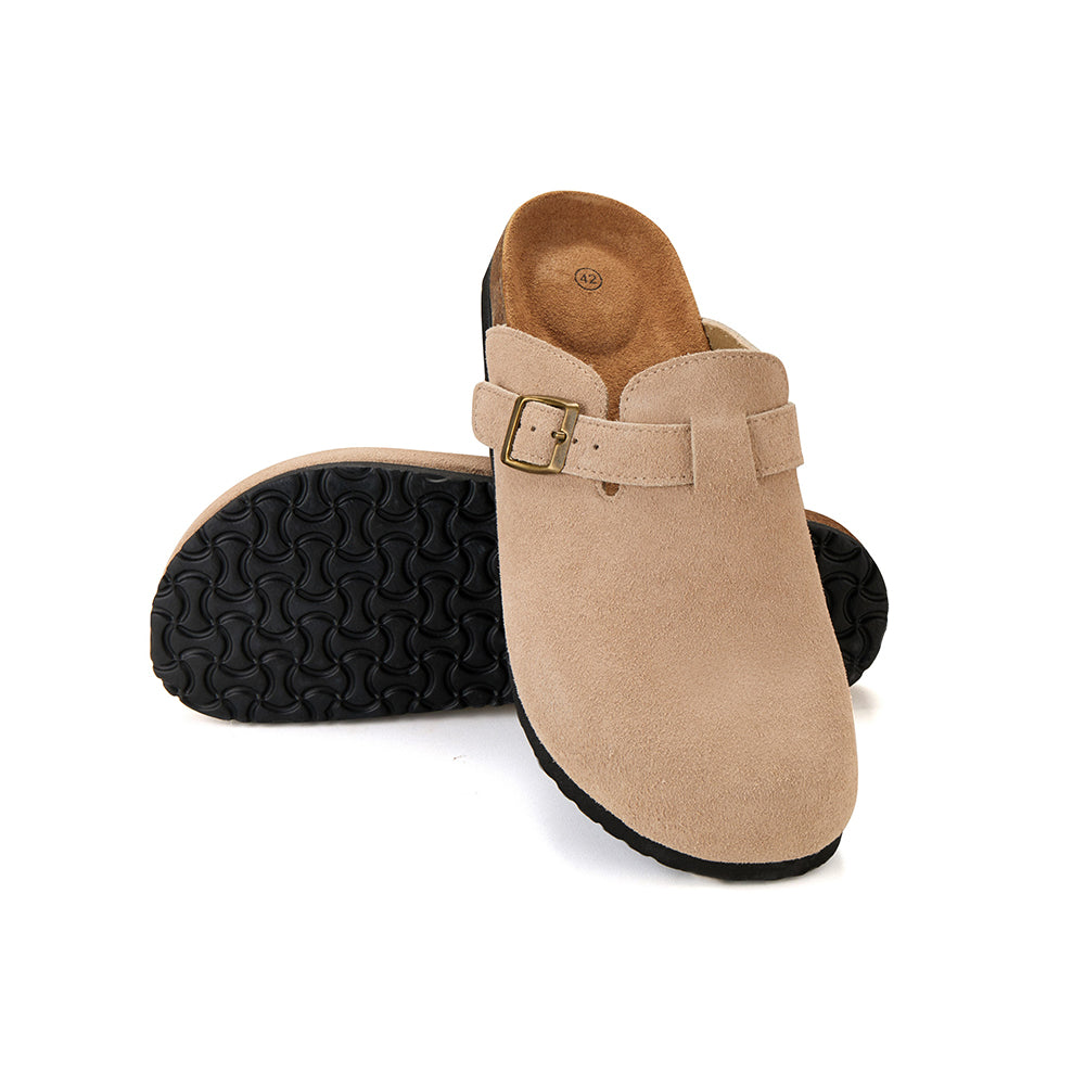 Classic Closed-Toe Cork Sandals with Adjustable Buckle Strap and Non-Slip Sole