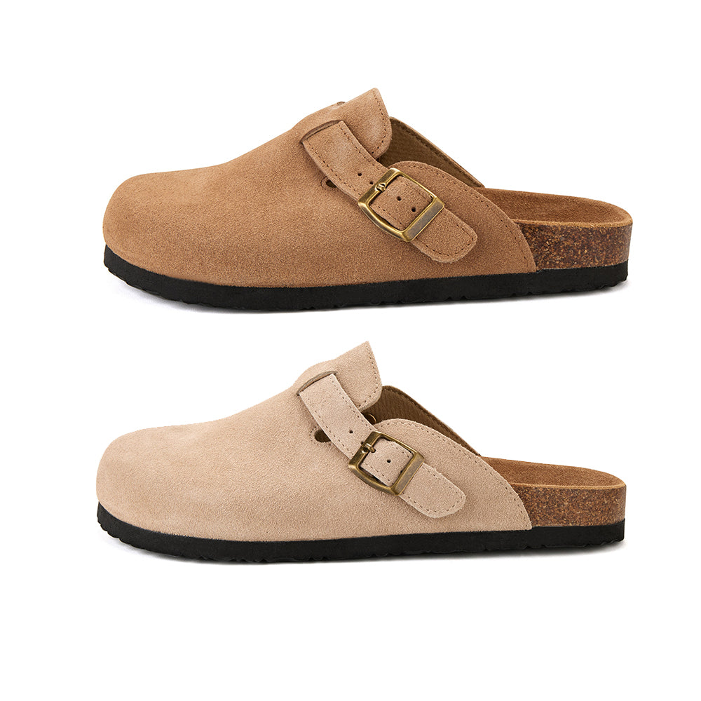Classic Closed-Toe Cork Sandals with Adjustable Buckle Strap and Non-Slip Sole