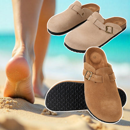 Classic Closed-Toe Cork Sandals with Adjustable Buckle Strap and Non-Slip Sole