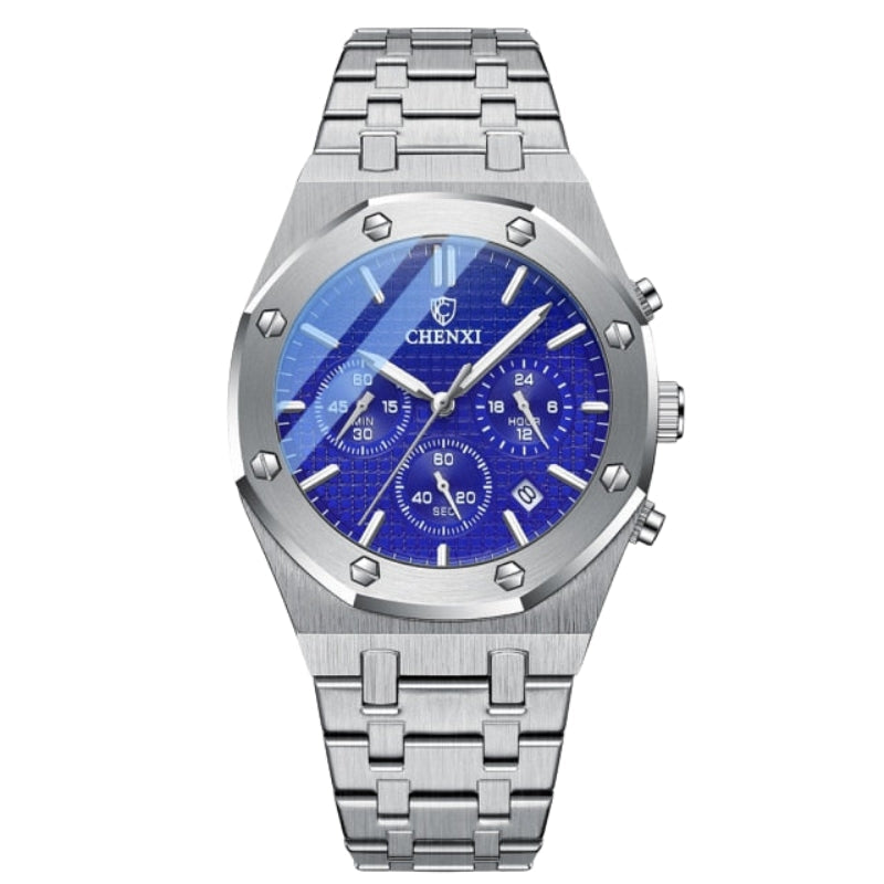 Classic Round Dial Watch with Adjustable Steel Strap