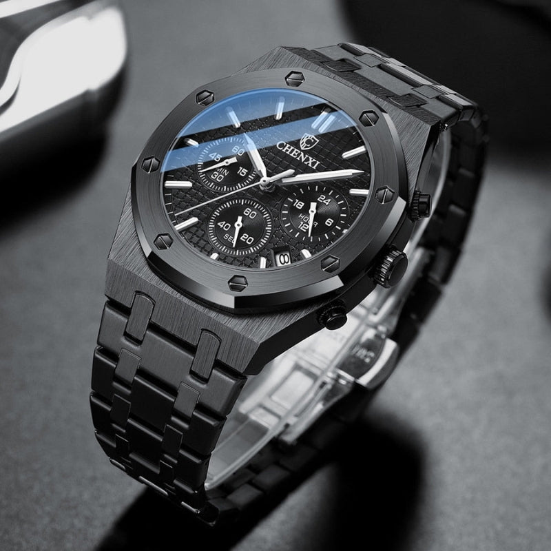 Classic Round Dial Watch with Adjustable Steel Strap