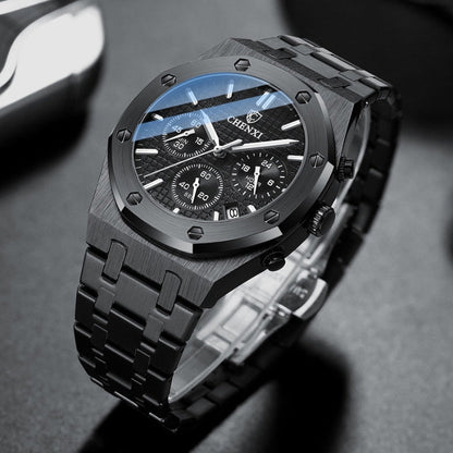 Classic Round Dial Watch with Adjustable Steel Strap