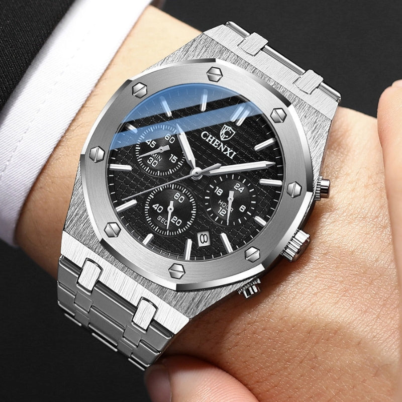 Classic Round Dial Watch with Adjustable Steel Strap
