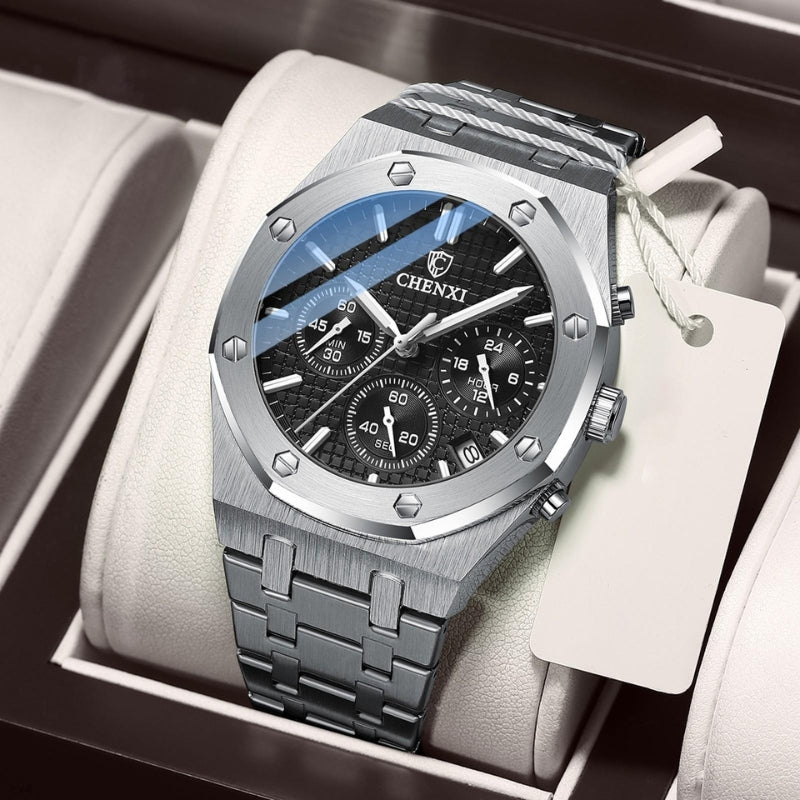 Classic Round Dial Watch with Adjustable Steel Strap