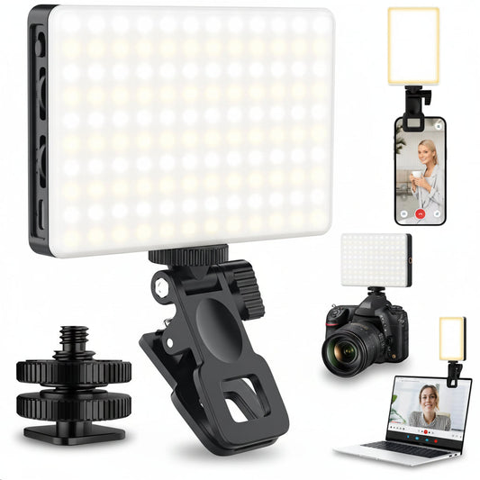 Luz LED para selfies con clip, brillo y temperatura de color ajustables, luz para cámara del teléfono