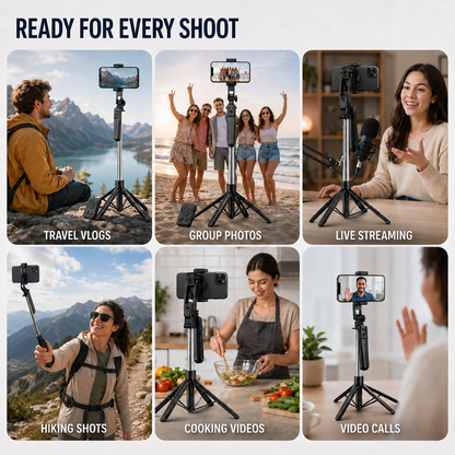Collapsible Tripod and Selfie Stick with Bluetooth Remote