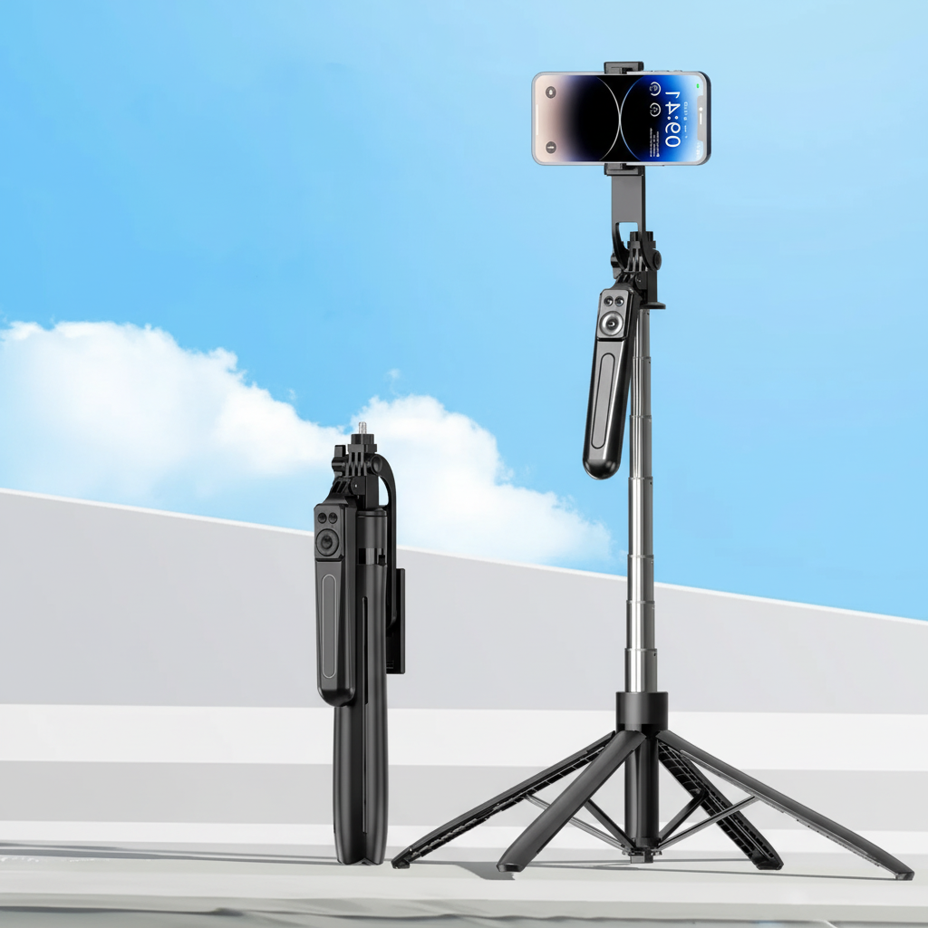 Collapsible Tripod and Selfie Stick with Bluetooth Remote