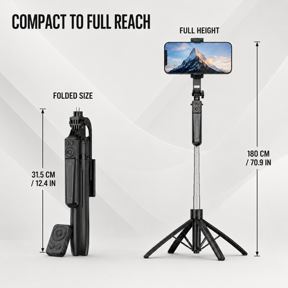Collapsible Tripod and Selfie Stick with Bluetooth Remote
