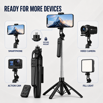 Collapsible Tripod and Selfie Stick with Bluetooth Remote