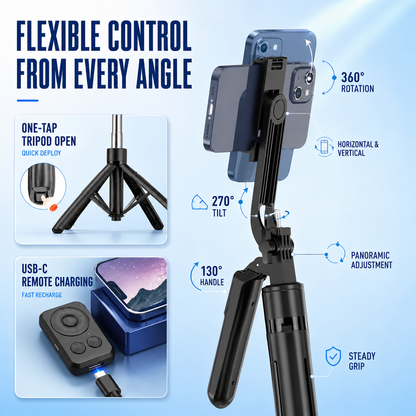 Collapsible Tripod and Selfie Stick with Bluetooth Remote