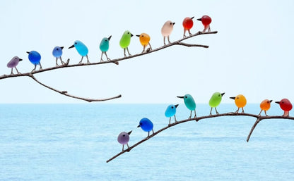 Colorful Bird Wall Art Recycled Sea Glass Birds on Branch