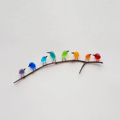 Colorful Bird Wall Art Recycled Sea Glass Birds on Branch