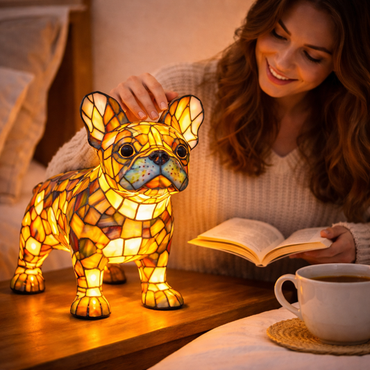 Lampada da tavolo per cani in vetro colorato, luce notturna LED decorativa, color ambra caldo