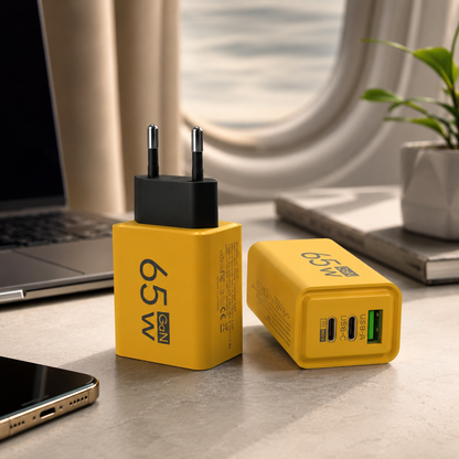 Compact 65W GaN Wall Charger with USB-C and USB-A Ports