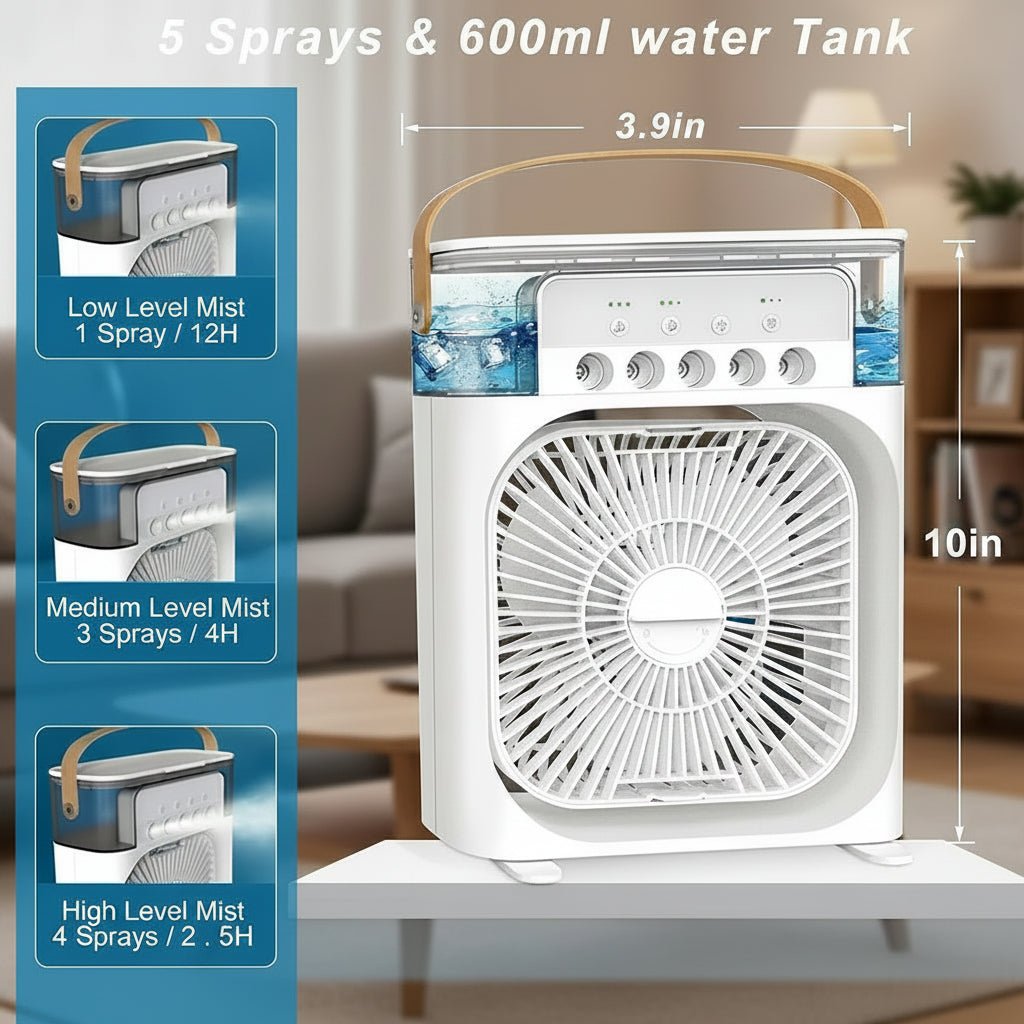Compact Mini Air Cooler with 3 Speeds and Spray Modes