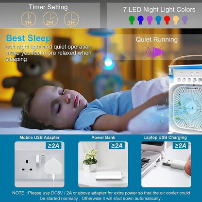 Compact Mini Air Cooler with 3 Speeds and Spray Modes