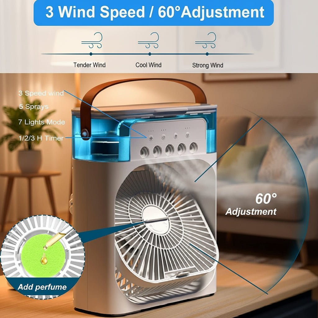 Compact Mini Air Cooler with 3 Speeds and Spray Modes