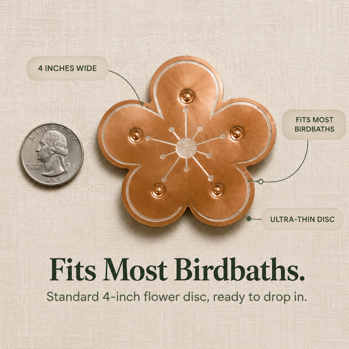 Copper Bird Bath Purifier Flower Disc for Algae Control