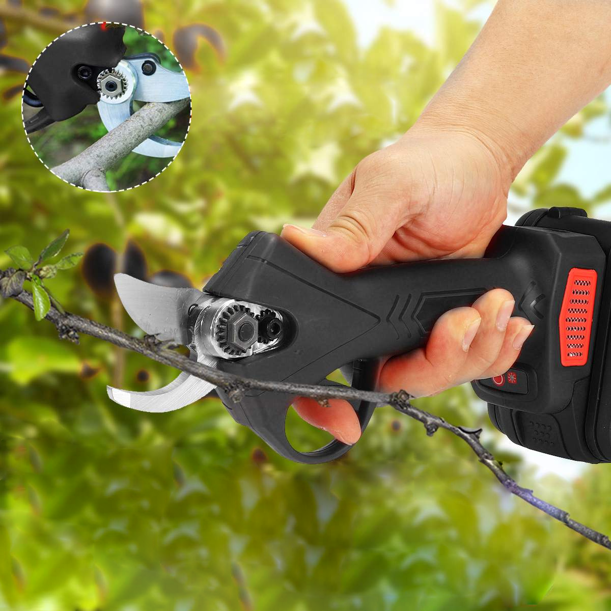 Cordless Electric Pruning Shears – 21V Garden Cutter with Steel Blades