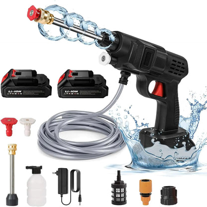 Cordless High Pressure Washer with Rechargeable Battery and Adjustable Nozzle