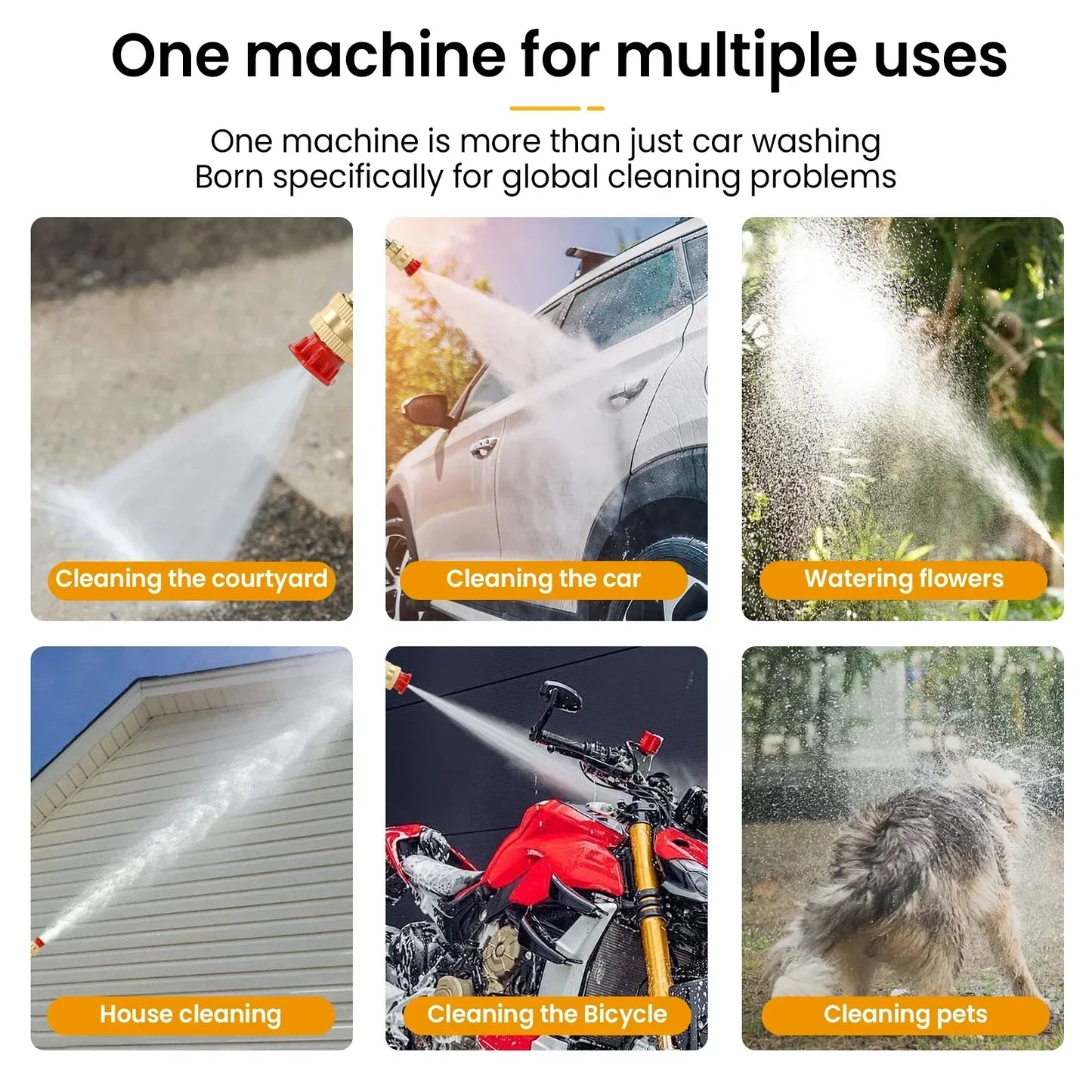 Cordless High Pressure Washer with Rechargeable Battery and Adjustable Nozzle