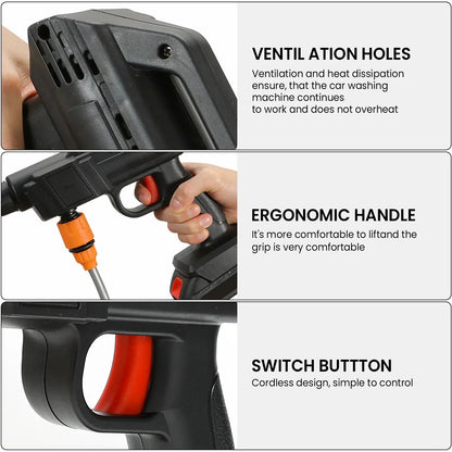 Cordless High Pressure Washer with Rechargeable Battery and Adjustable Nozzle