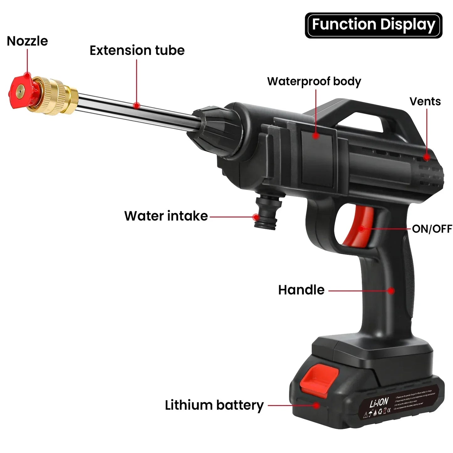 Cordless High Pressure Washer with Rechargeable Battery and Adjustable Nozzle
