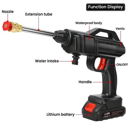 Cordless High Pressure Washer with Rechargeable Battery and Adjustable Nozzle