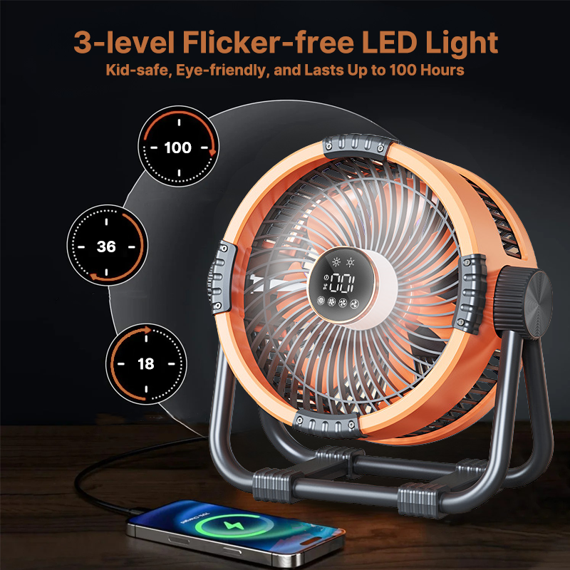 Cordless Outdoor Fan with LED Light and 20000mAh Battery