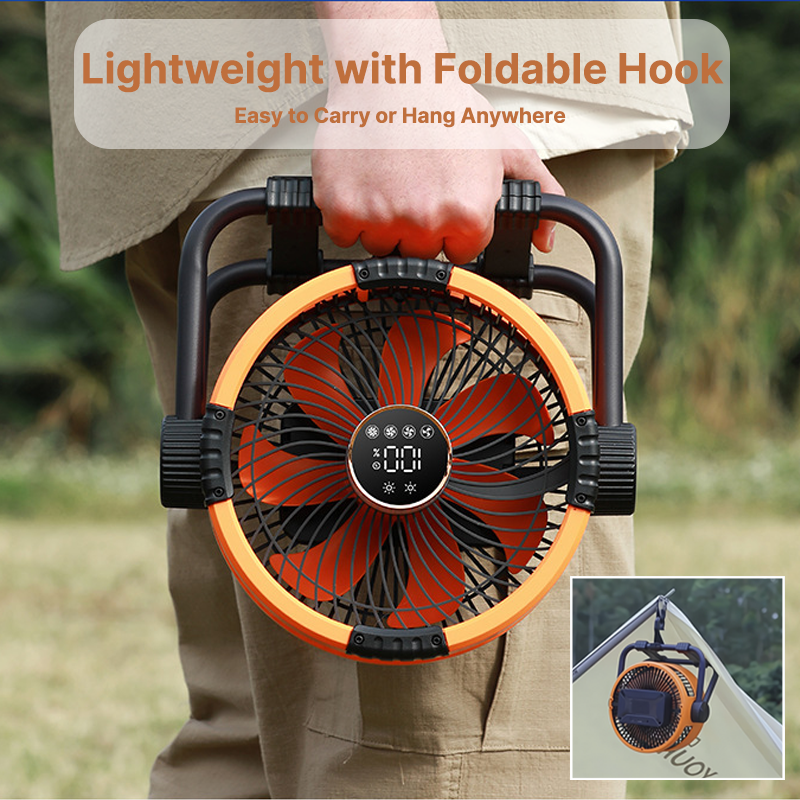 Cordless Outdoor Fan with LED Light and 20000mAh Battery