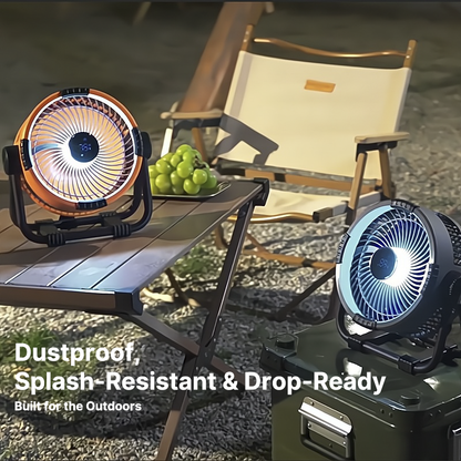 Cordless Outdoor Fan with LED Light and 20000mAh Battery