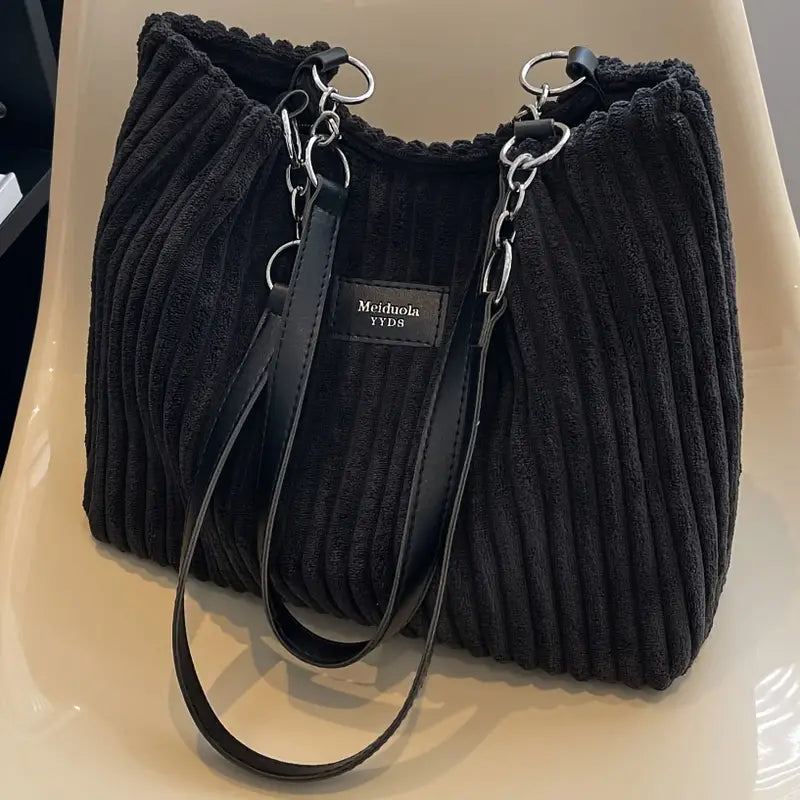 Corduroy Tote Bag for Women Spacious Shoulder Bag with Organised Pockets