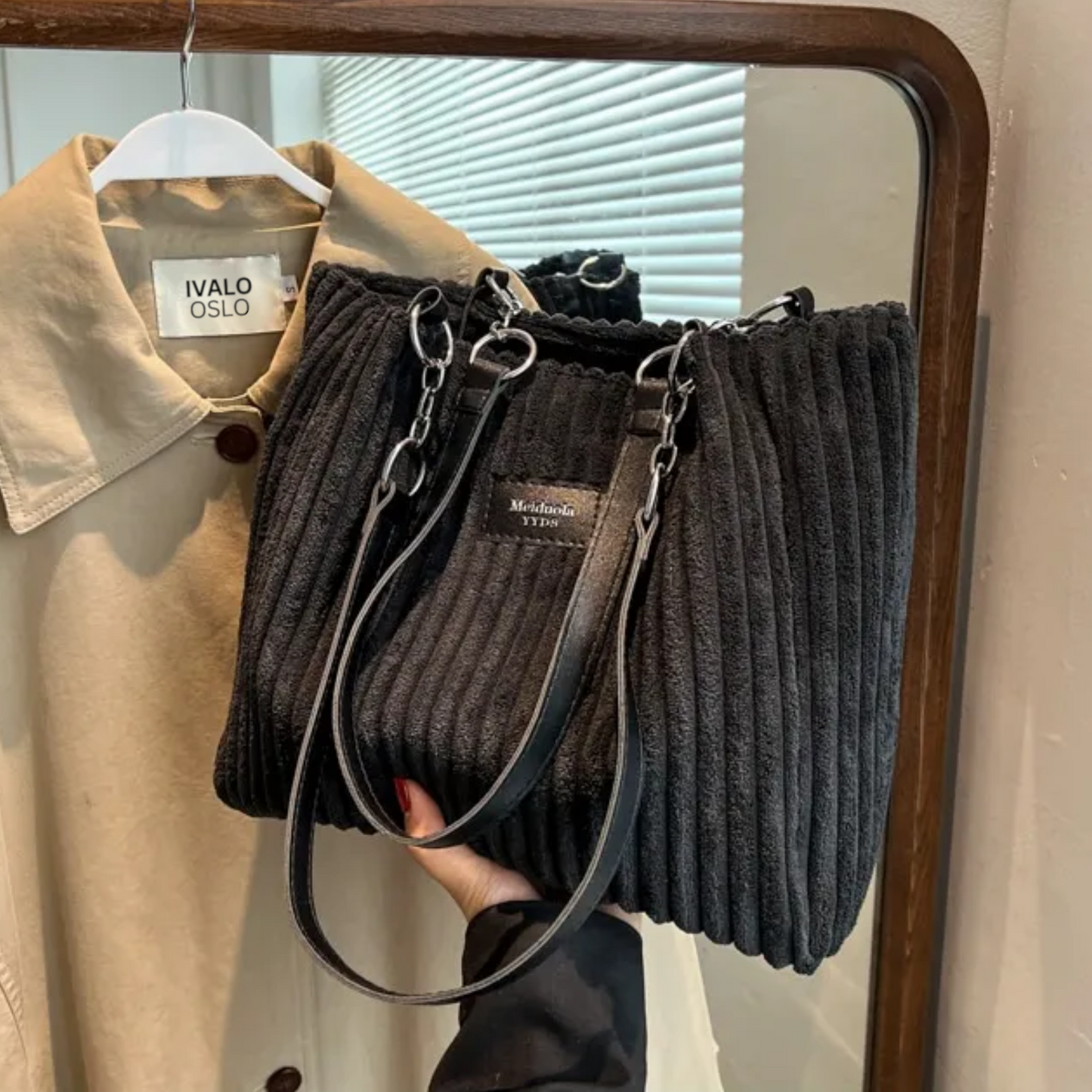 Corduroy Tote Bag for Women Spacious Shoulder Bag with Organised Pockets