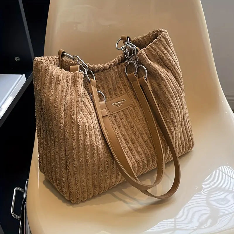 Corduroy Tote Bag for Women Spacious Shoulder Bag with Organised Pockets