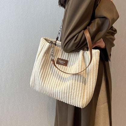 Corduroy Tote Bag for Women Spacious Shoulder Bag with Organised Pockets
